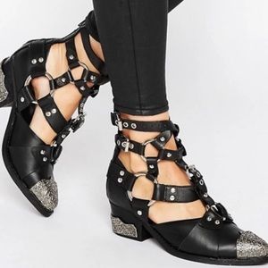 Jeffrey Campbell black steel toed temeku boots
